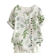 Babysbule Summer Women's O-Neck Short Sleeve Floral Print Vintage Top with Buttons